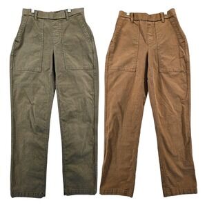 Lot of 2 Lands End Canvas Pants Womens 4 Pull On Utility Straight Olive Rust‎